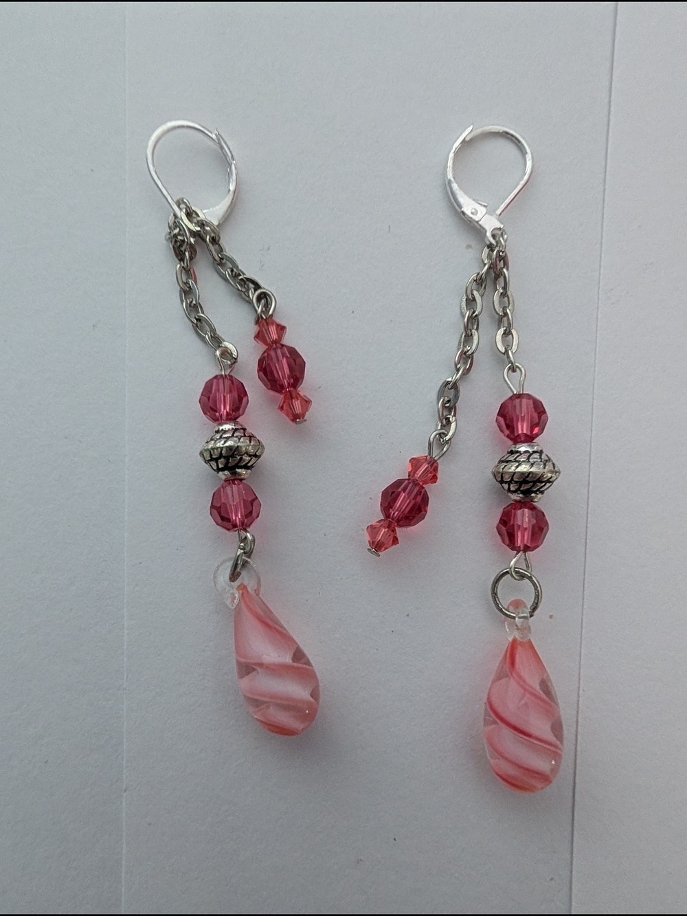 Pink Glass Teardrop Dangle Earrings